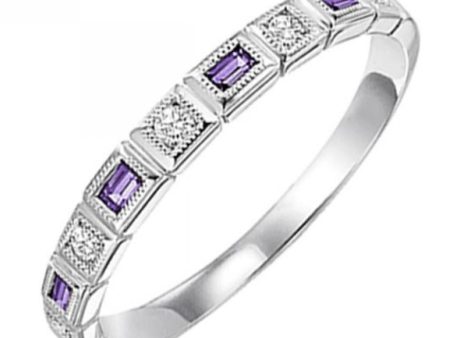 10k White Gold Amethysts & Diamonds Gemstone Ring Sale