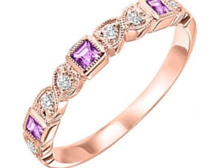 10K Rose Gold Stackable Pink Sapphires & Diamonds Gemstone Ring Fashion