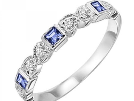 10K White Gold Stackable Sapphires & Diamonds Gemstone Ring Sale