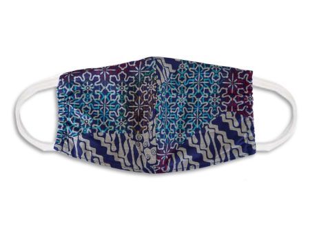 Batik Face Covering - Blue and Cream - No Nose Wire Online Sale