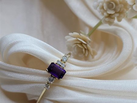 10K Yellow Gold Birthstone Amethyst & Diamonds Gemstone Ring Cheap