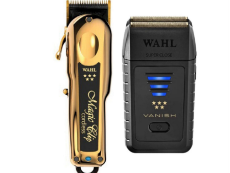 Wahl Pro 2pc Gold Limited Edition Combo  – Gold Magic clip Cordless, Black Vanish Shaver Sale