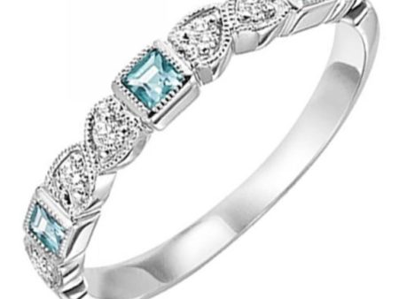 10k White Gold Aquamarine & Diamonds Gemstone Ring on Sale