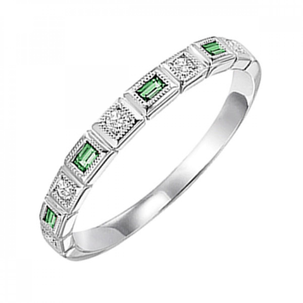 14K White Gold Stackable Emeralds & Diamonds Gemstone Ring on Sale