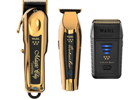 Wahl Pro 3pc Gold Limited Edition Combo  – Gold Magic clip Cordless, Gold Detailer li Cordless, Black Vanish Shaver Supply