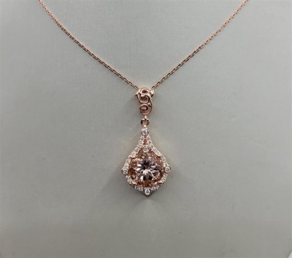 14K Rose Gold Morganite & Diamond Gemstone Necklace For Discount