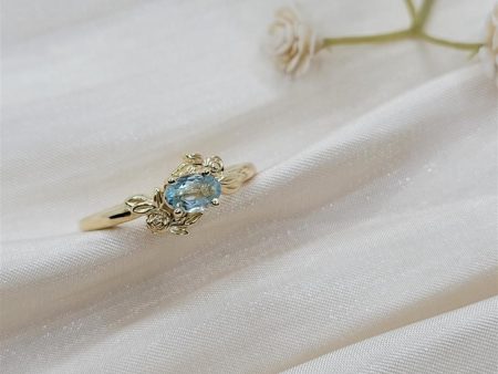 10K Yellow Gold Fashion Aquamarine Gemstone Ring For Cheap