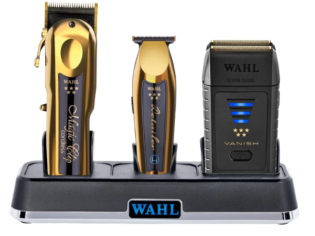 Wahl Pro 4pc Gold Limited Edition Combo by ibs – Gold Magic clip Cordless, Gold Detailer li Cordless, Black Vanish Shaver, Multi-Charge Power Station Online Sale