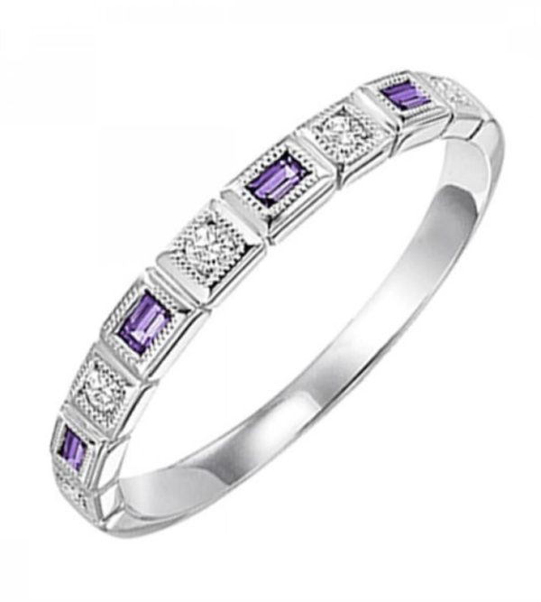 10K White Gold Stackable Alexandrites & Diamonds Gemstone Ring Online now