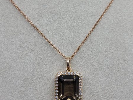 14K Rose Gold Smoky Quartz & Diamond Gemstone Necklace on Sale