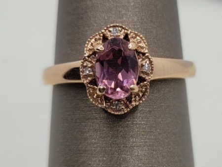 14K Rose Gold Classic Pink Topaz & Diamonds Gemstone Ring Online Hot Sale