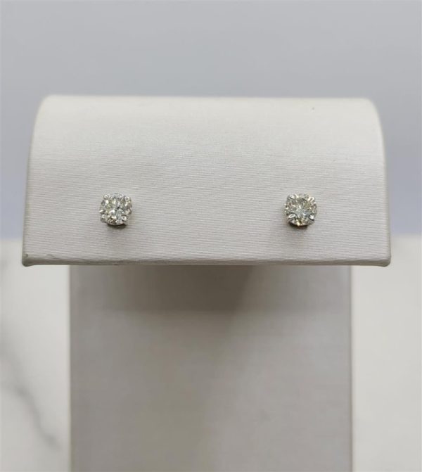 14K White Gold 0.74 ctw Round cut Diamond Stud Earrings Online now