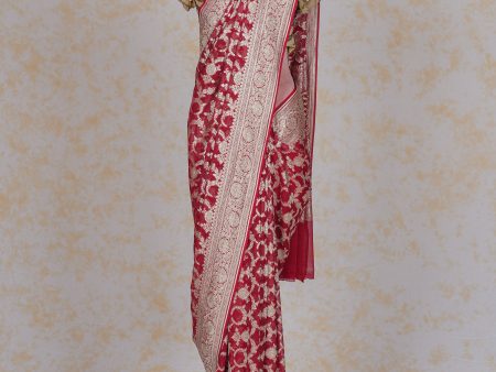 Handloom Georgette Banarasi Silk Saree - Jaal - Red Supply