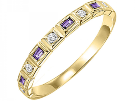 10K Yellow Gold Stackable Amethysts & Diamonds Gemstone Ring Online Sale