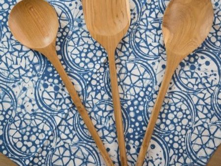 Set of 3 Cooking Kitchen Utensils Teak Wood 14inches ( two spoons and one spatula) Hot on Sale