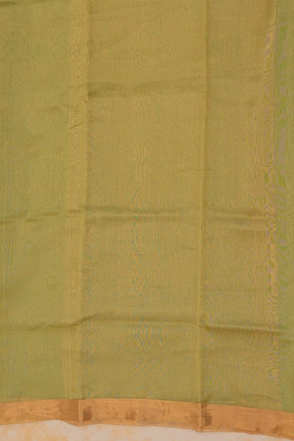 Handloom Cotton Silk Chanderi Saree Green Striped Buta Online now