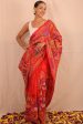 Handembroidered Kantha Silk Saree- Red Blue Animal Motif Sale