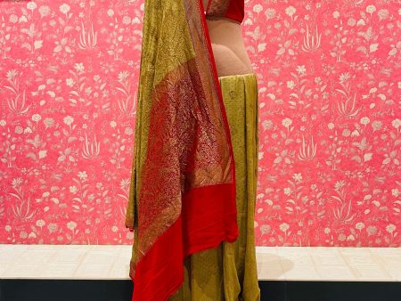 Handloom Georgette Banarasi Silk Saree - Butidar - Beige Red Sale