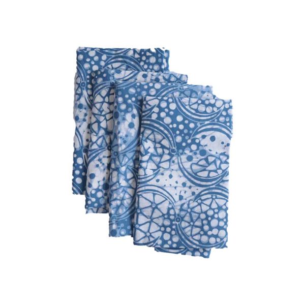 Batik Cloth Napkin Set of Four, Blue Stone, Hand Dyed, 100% Cotton For Sale