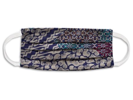 Rectangle Batik Face Covering with Insert Pocket - Blue & Cream - No Nose Wire on Sale