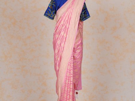 Handloom Georgette Banarasi Silk Saree - Striped - Pink For Discount