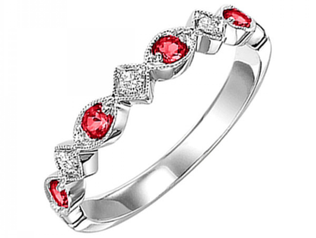 10K White Gold Stackable Rubies & Diamonds Gemstone Ring Fashion