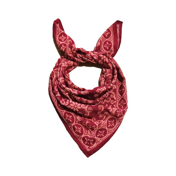 Large 27  Hand Dyed Batik Bandana, Red Loop Pattern, Burgundy, Size Big, XL Scarf Online now