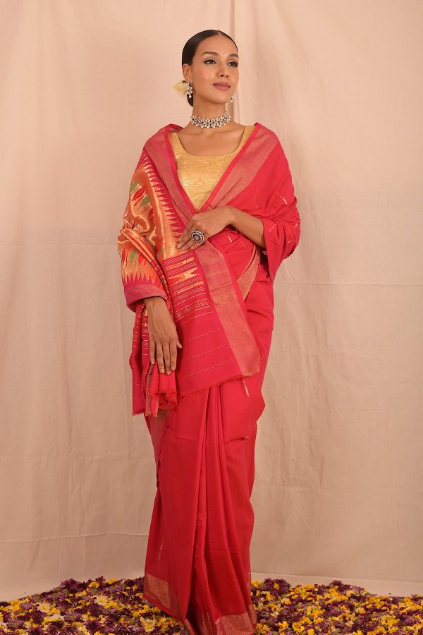 Handwoven Red & Gold Paithani Saree With Classic Pallu Hot on Sale