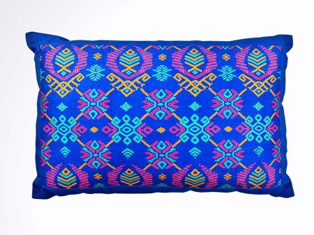 Handwoven Ikat Pillow Cover, Blue. Cover Only with No Insert. 12x18 inches, Cushion Online Hot Sale