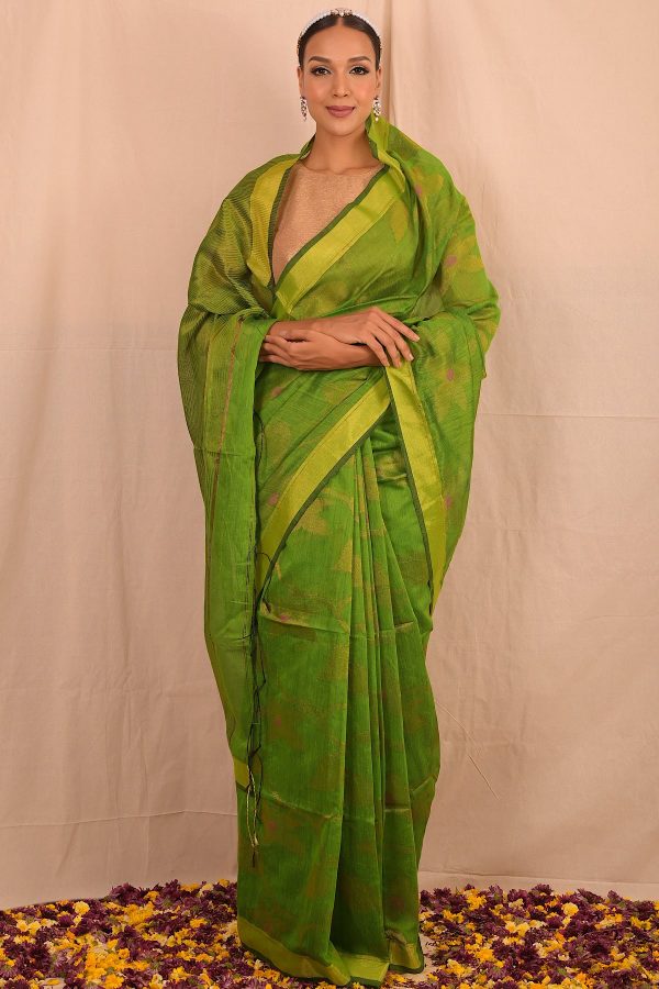 Mehendi Green Jamdani Motif Saree Online Hot Sale