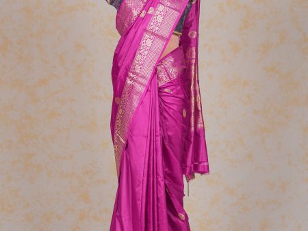 Handloom Kadhua Banarasi Katan Silk Saree - Butidar - Purple Online