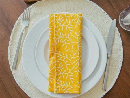 Batik Cloth Napkin Set of Four Yellow Twig, Hand Dyed, 100% Cotton Cheap