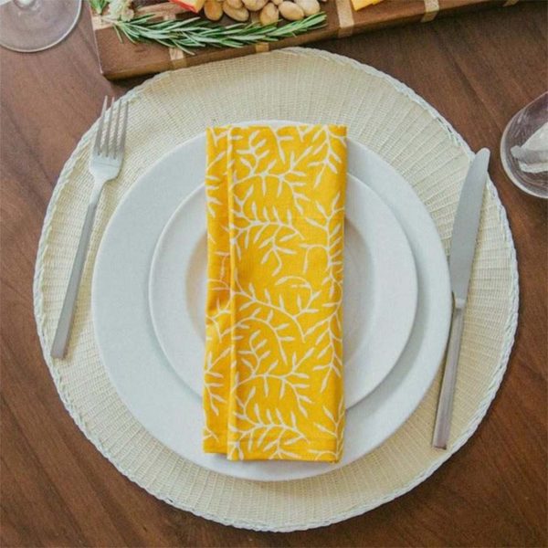 Batik Cloth Napkin Set of Four Yellow Twig, Hand Dyed, 100% Cotton Cheap