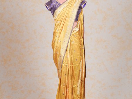 Handloom Kadhua Banarasi Katan Silk Saree - Butidar - Peach Minedar Floral For Cheap