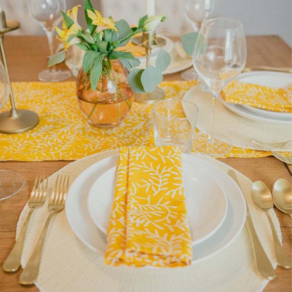 Batik Table Runner Yellow Twig, Hand Dyed, 100% Cotton Supply