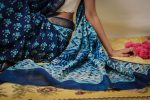 Cotton Maheshwari  Sky Blue Dabu Print Saree Hot on Sale