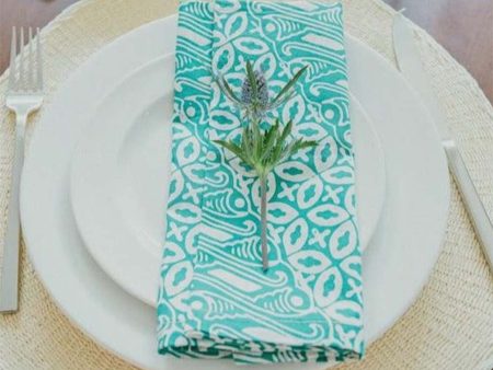 Batik Cloth Napkin Set of Four, Green Royalty, Hand Dyed, 100% Cotton Hot on Sale