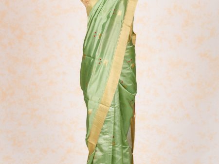 Handloom Cotton Silk Chanderi Saree Green Gold Buta Supply