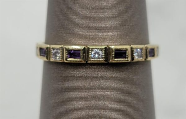 10K Yellow Gold Stackable Amethysts & Diamonds Gemstone Ring Online Sale