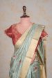 Handloom Cotton Silk Chanderi Saree Powder Blue Red Floral Buta Sale