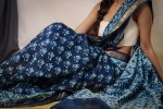 Cotton Maheshwari  Sky Blue Dabu Print Saree Hot on Sale