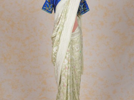 Handloom Georgette Banarasi Silk Saree - Jaal - Pastel Green Minakari on Sale