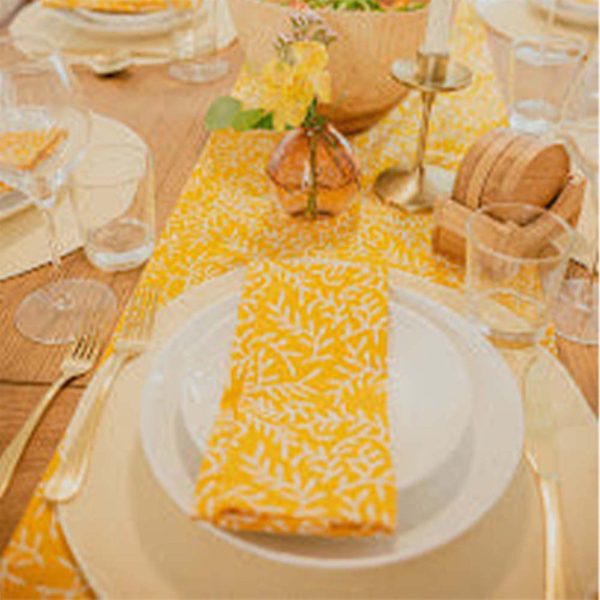 Batik Cloth Napkin Set of Four Yellow Twig, Hand Dyed, 100% Cotton Cheap