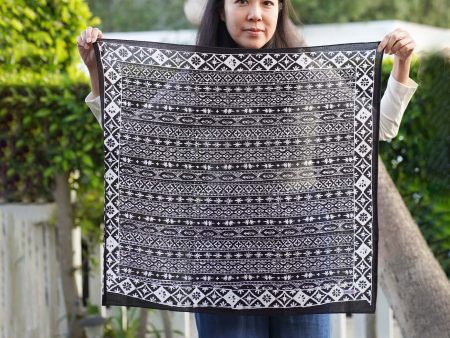 Large 27  Batik Bandana, Hand Dyed, 100% Soft Cotton, Geometric Black & White, XL on Sale