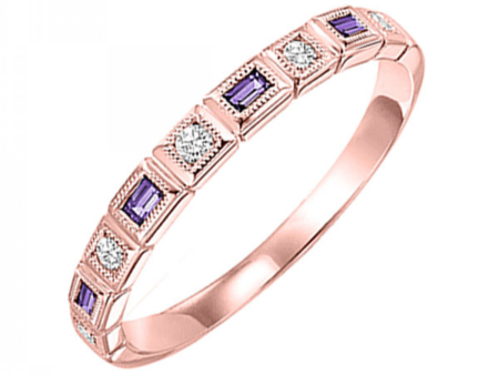 10K Rose Gold Stackable Amethysts & Diamonds Gemstone Ring Sale