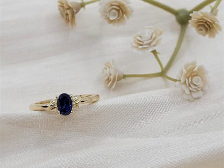 10K Yellow Gold Blue Sapphire Fashion Ring For Cheap