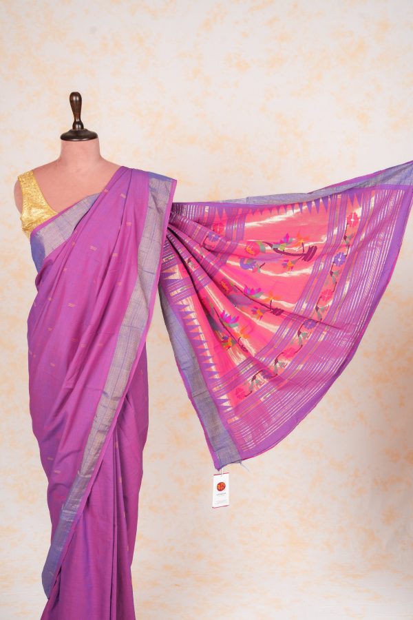 Handwoven Purple & Gold Paithani Saree With Peacock Motifs Cheap